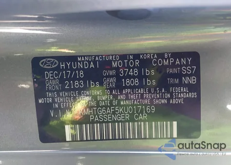 2019 Hyundai Veloster 2.0 z USA, uszkodzony, nr VIN KMHTG6AF5KU017169